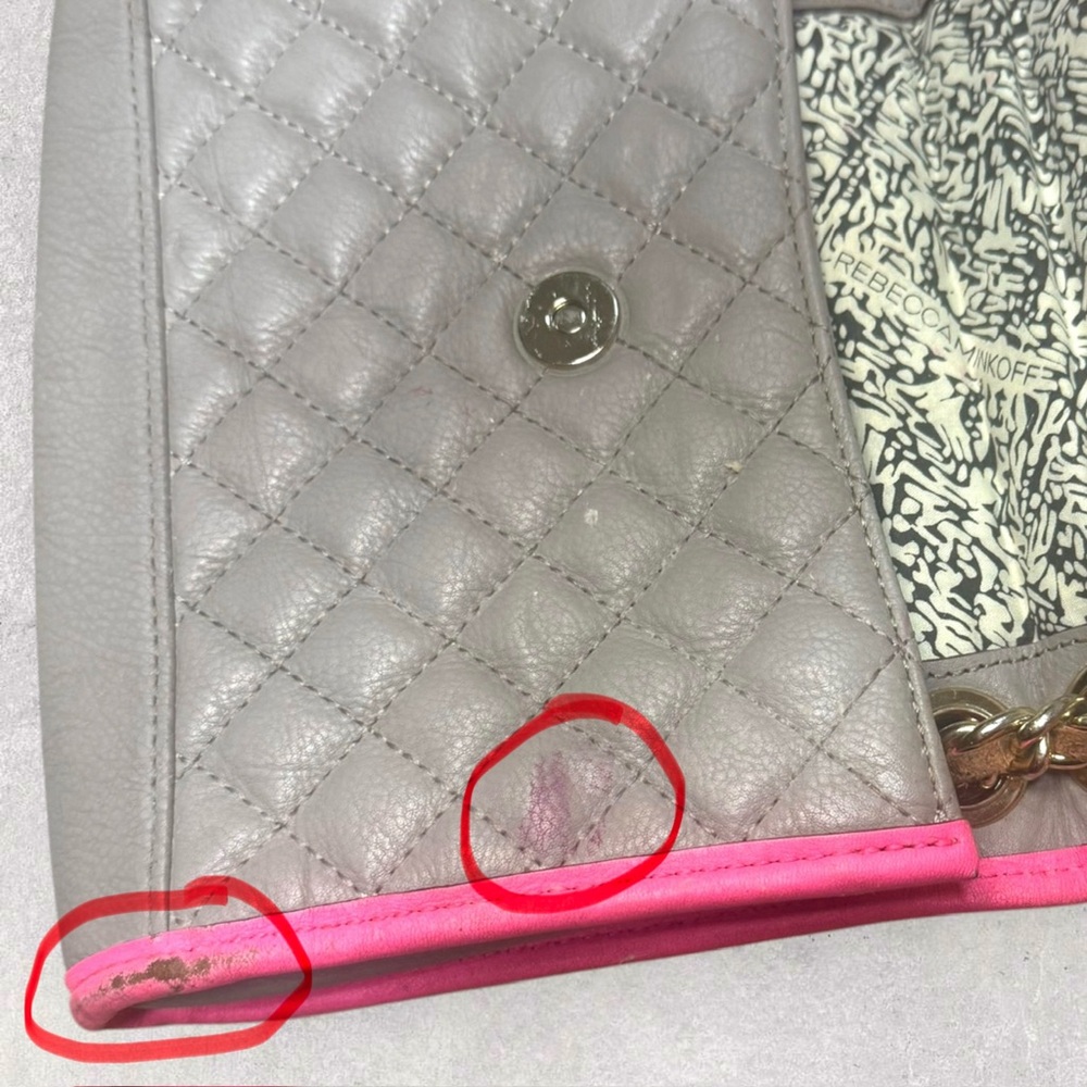 Rebecca Minkoff Affair Mini Studded Convertible Crossbody Bag Grey Neon Pink - Picture 10 of 15